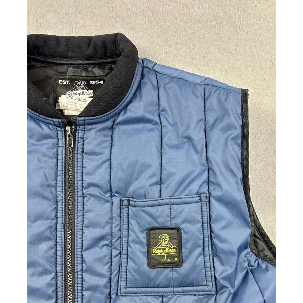 RefrigiWear Vest Men 2XL Blue Quilted Insulated Workwear 0599R